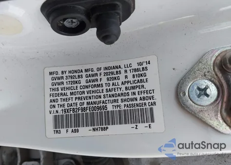 2015 Honda Civic Ex-L from USA, damaged, VIN 19XFB2F98FE009695